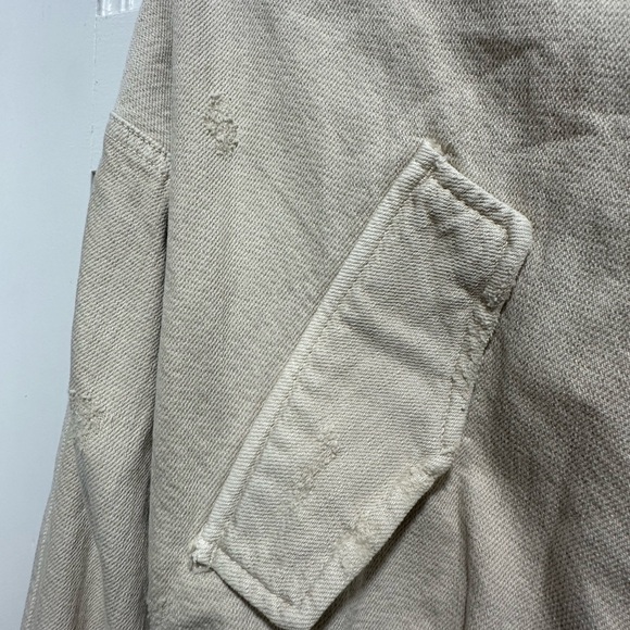 Zara Oatmeal Cropped Distressed Bomber Jacket Size Small EUC - Picture 3 of 5